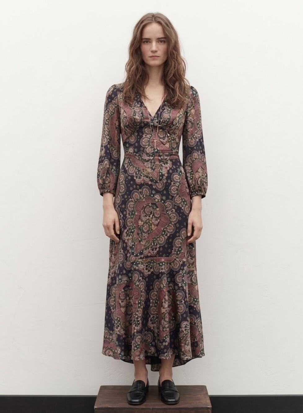 70s Boho Retro Paisley Psychedelic Tiered Ruffle High Low Midi Dress 6